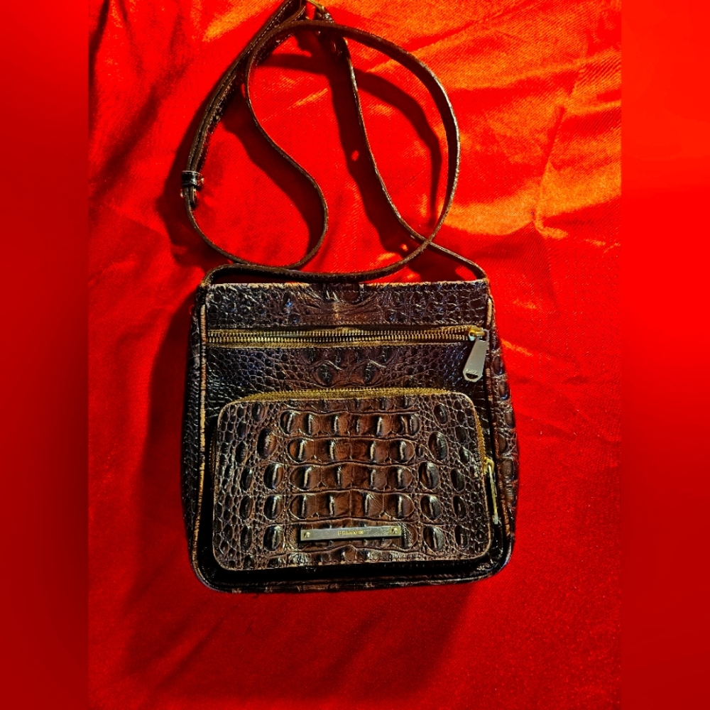 Brahmin Chocolate Crossbody W 8 1/2” x H 8”. Gently used. Tan linining.